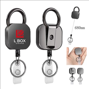 Zinc Alloy Retractable Keychain With Detachable Clip